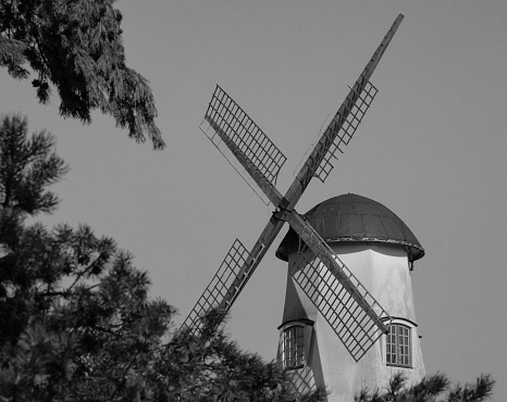 Brugge or Bruges, West Flanders, Belgium: Windmills on Kruisvest, a park on the edge of the historic old city of Brugge. Kruisvest Windmills, Bruges.