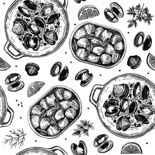 Vector illustration of Seafood seamless pattern