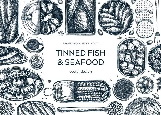 Vector illustration of Tinned fish vector banner