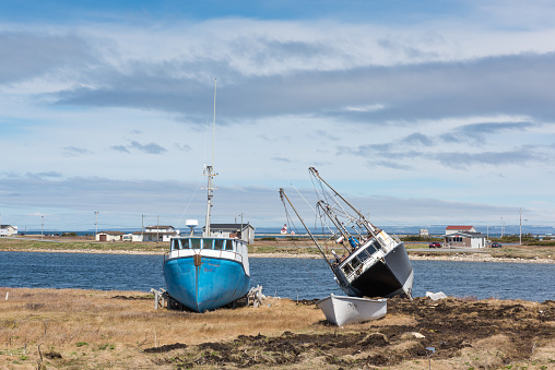 View of the harbor at low tide, in St. Martins, New Brunswick, Canada