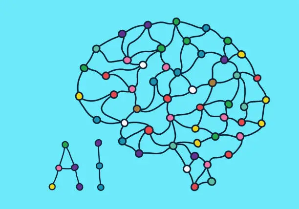 Vector illustration of Plexus neural network. Abstract AI brain. Vector