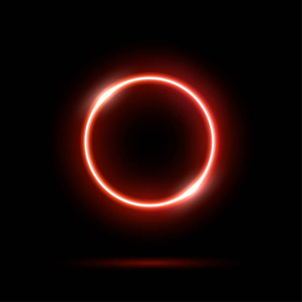 istock Glowing neon red circle isolated on black background. Round electric light frame. Geometric fashion design vector illustration. Empty minimal ring art decoration 1488478150