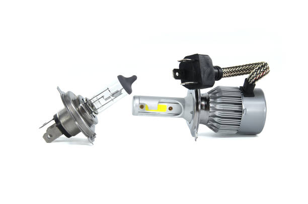istock H4 halogen lamp and LED headlight bulb on white 1488485727