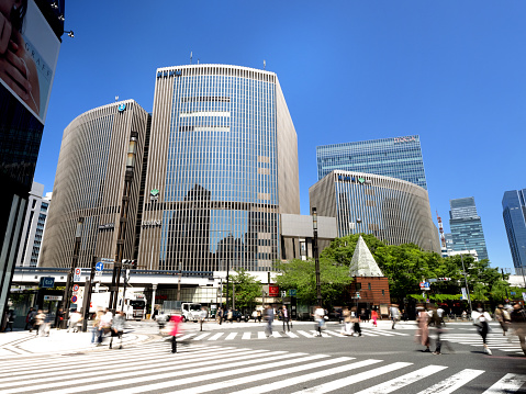 Sukiyabashi intersection and Yurakucho Mullion in Ginza. Taken in Chuo-ku, Tokyo in April 2023.
