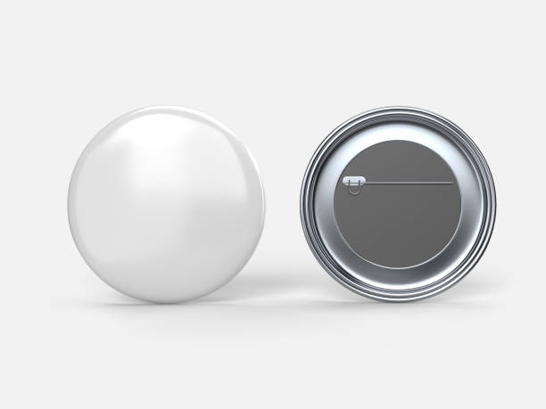 istock Blank Pin Badges Mockup Template. Souvenir magnet badge pin button. Round plastic pin, emblem, volunteer label. 3D rendering 1488489695