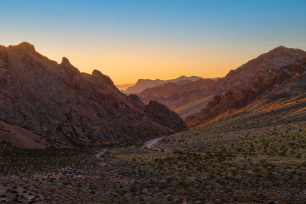 Red rock formations of the scenic desert landscape located in the Valley Of Fire State Park, Nevada, USA.