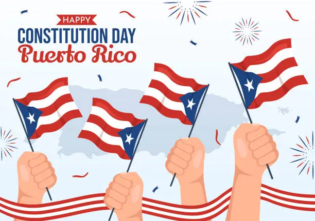 Vector illustration of Happy Puerto Rico Constitution Day Vector Illustration with Waving Flag in Flat Cartoon Hand Drawn for Landing Page Background Templates