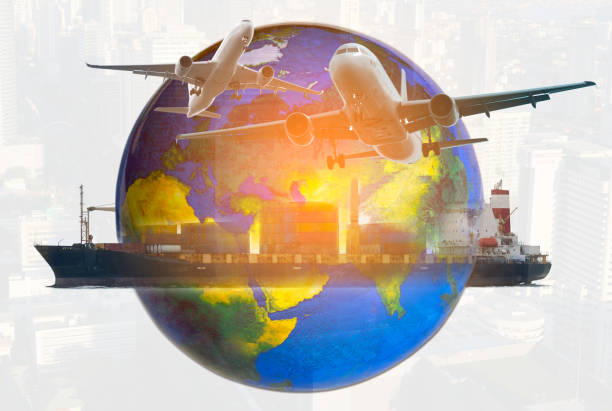 istock Transportation of cargo planes and container ships Global import and export industrial logistics business and transportation concept white background 1488494921