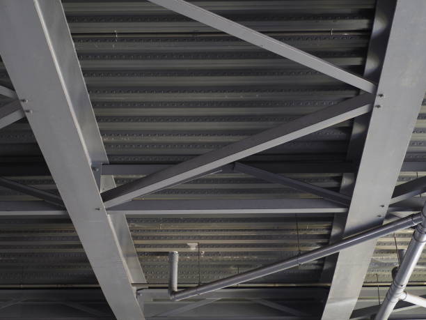 istock Black and light gray steel frame roof 1488497241