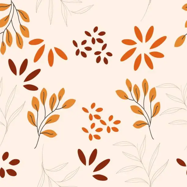 Vector illustration of Floral vector seamless pattern. Hand-drawn tropical plants. Floral background made of leaves for fashion design, textile, fabric and wallpaper