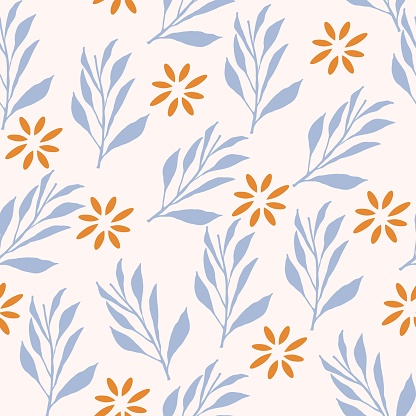 Floral vector seamless pattern. Hand-drawn tropical plants. Floral background made of leaves for fashion design, textile, fabric and wallpaper