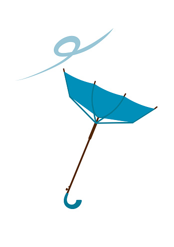 A simple illustration material of a broken umbrella that turns over