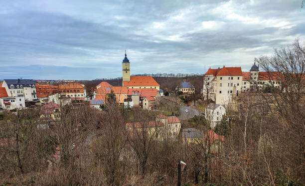 Nossen in Saxony - Panoramic view of the castle and town church stock photo