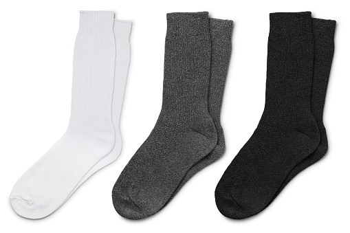 Set of white socks, gray, black, on white background