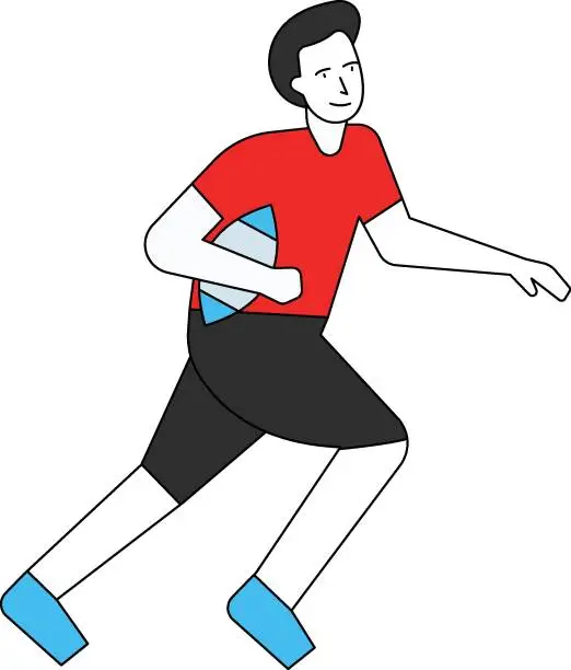 Vector illustration of The boy is running with rugby.