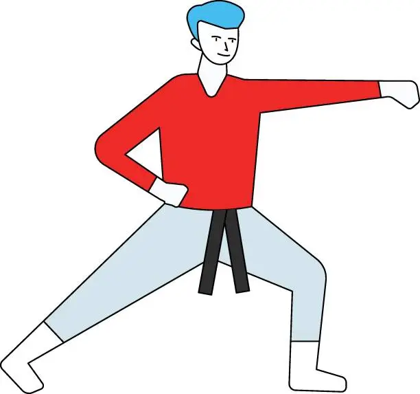 Vector illustration of The boy is doing karate.
