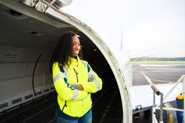 istock Female African American Aircraft Maintenance Technician Loading A Cargo Airplane 1488506701