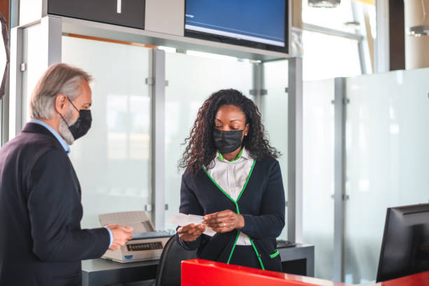 istock Air Stewardess Strictly Controlling a Mature Male Passenger 1488507899