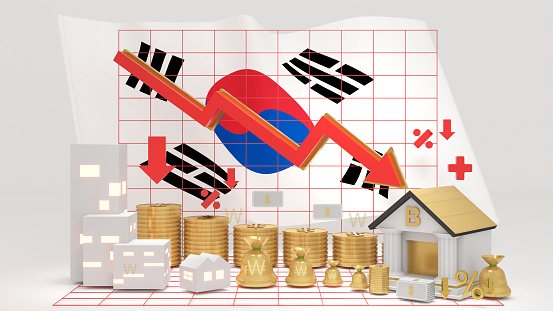 South Korea, The nation's economy is in a recession. wealth fall economic recession ,business and investment,3d rendering