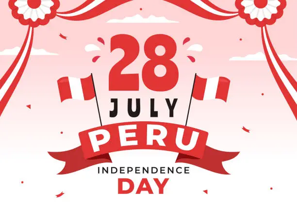 Vector illustration of Peru Independence Day Vector Illustration on july 28 with Waving Flag in National Holiday Flat Cartoon Hand Drawn Landing Page Background Templates