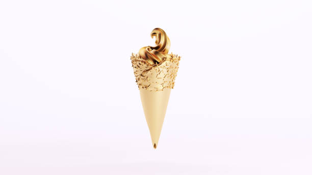 istock Gold Golden Ice Cream Cone Art Wealth White Background 1488513305