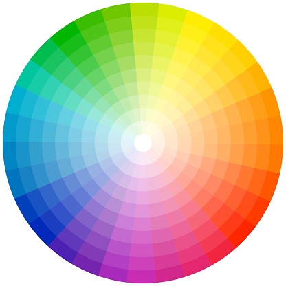 Illustration of printing color wheel with twelve colors in gradations. Gradation of colors Theory in the circle.