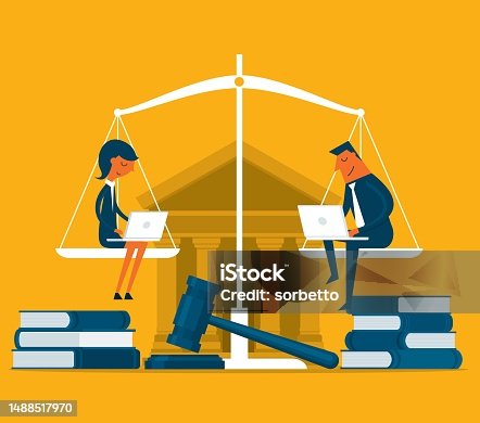 istock Equality and freedom measurement with person sitting on scales 1488517970