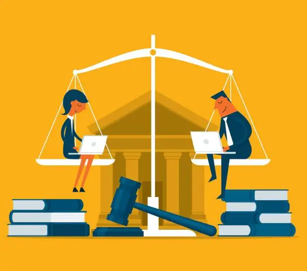 Vector illustration of Equality and freedom measurement with person sitting on scales