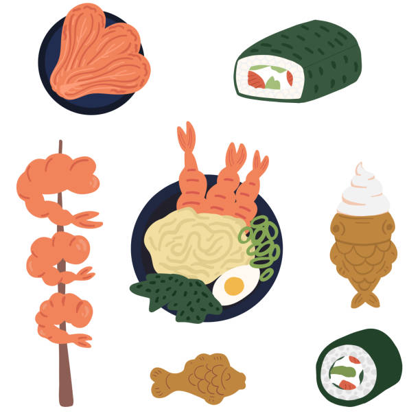 istock Korean food set with prawns ramen kimchi sushi and ice cream 1488520870