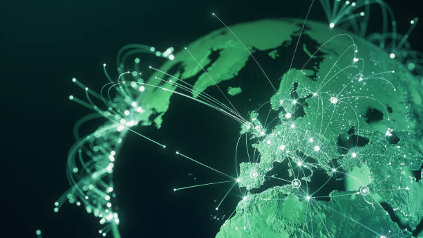 istock Emerging Global Connection Lines - Digital Network, Flight Routes, Responsible Business 1488521102