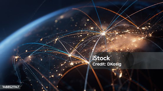 istock Global Network - USA, United States Of America, North America - Global Business, Flight Routes, Connection Lines 1488521147