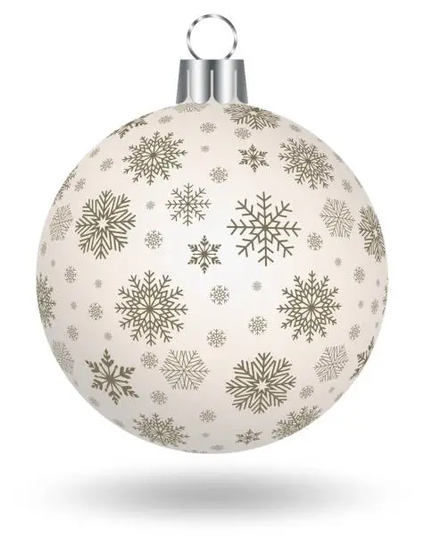 Vector illustration of White Christmas ornament or ball vector with snowflakes on isolated white background.