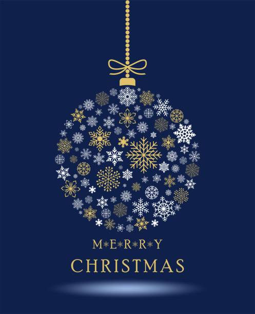 Christmas bauble vector with snowflakes, hanger, chain and greetings. For background, wallpaper and greeting cards.
Merry Christmas Text in golden letters on Blue background. sterne stock illustrations