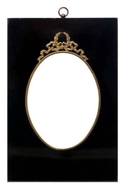 istock Black wooden picture frame with brass ornaments isolated 1488523919