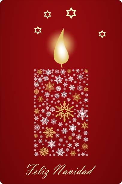 Feliz Navidad candle vector with snowflakes, stars and spanish greetings. Translation Spanish to English: Feliz Navidad is Merry Christmas.
Ornament for background, wall paper, invitation, calendar, greeting cards etc.
On red background. sterne stock illustrations
