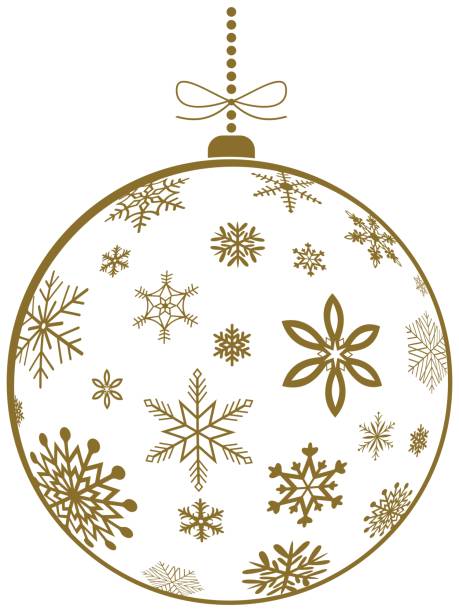 ilustraciones, imágenes clip art, dibujos animados e iconos de stock de navidad ornamentada bola vectorial con símbolos de copo de nieve en oro. - weihnachtskugel