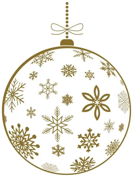 Vector illustration of Christmas ornate vector bauble with snowflake symbols in Gold.