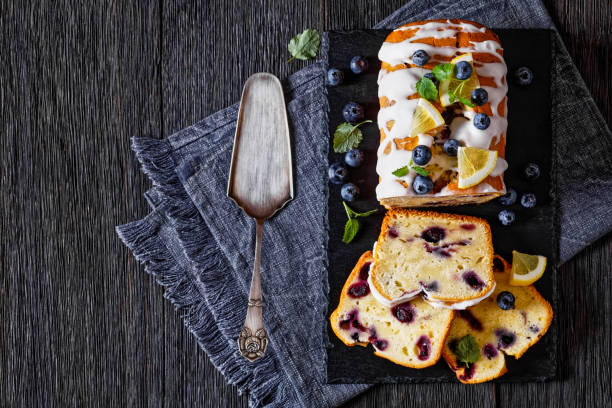 istock Lemon Blueberry Bread with Lemon Glaze, top view 1488525054