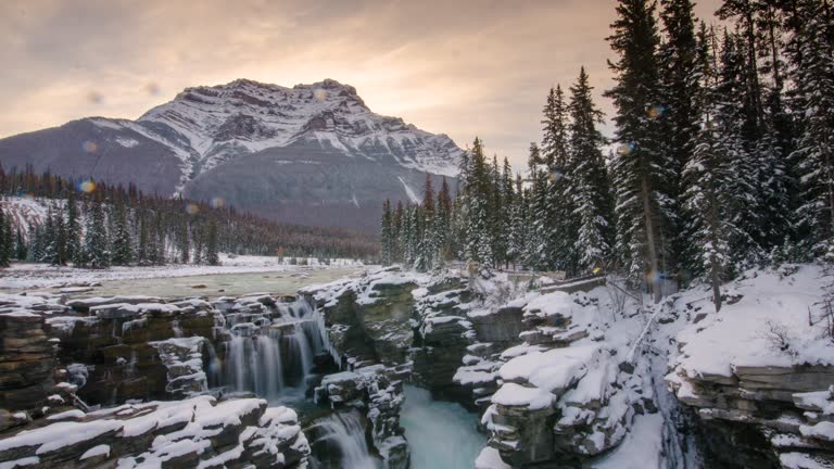 Time Lapse of Canadian Rockies Athabaska Fall Jasper national park