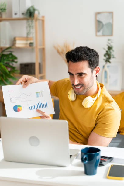 istock Man in a video conference at home. 1488530176
