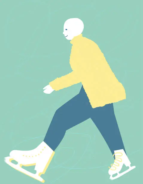 Vector illustration of One figure skater  on a mint background