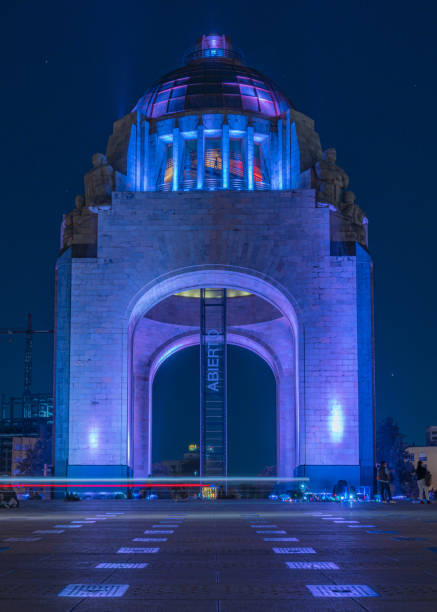 Monument to the Mexican Revolution at night, illuminated