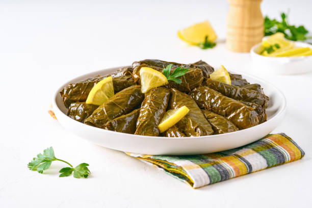 istock Stuffed grape leaves . Traditional caucasian, mediterranean and middle eastern cuisine 1488532054