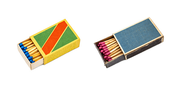 Close up view of box with matches over a table in the kitchen