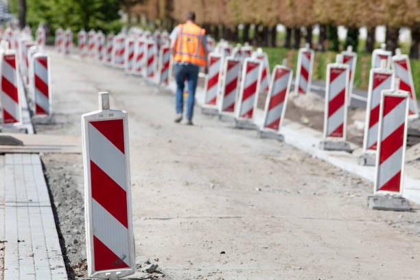 istock Safety pylons because of road reconstruction 1488534802