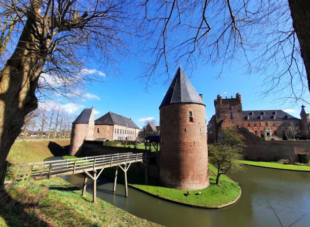 Image of the famous Doorwerth Castle in The Netherlands as seen from one of the public roads surrounding the castle.