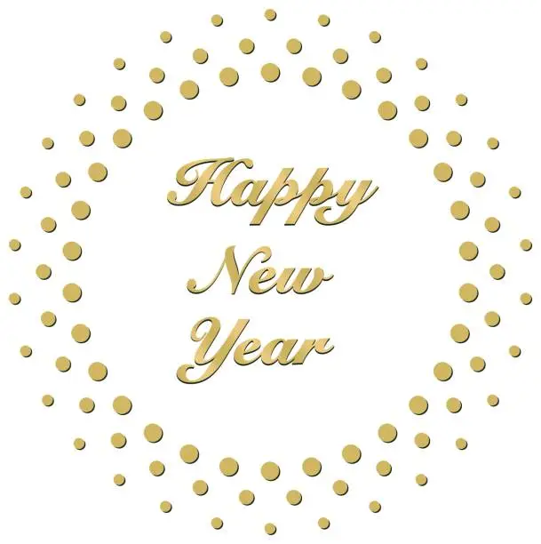 Vector illustration of Happy New Year. Gold Hand writing calligraphic lettering. White back.