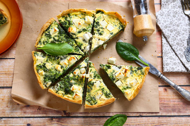 istock Delicious quiche on a napkin food 1488542977