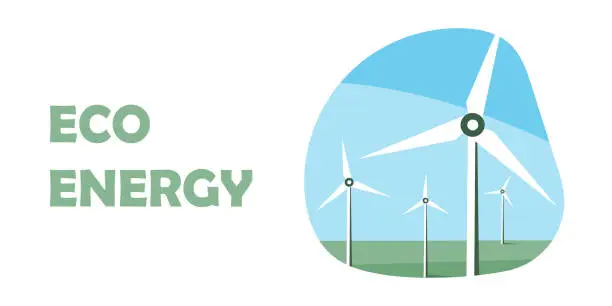 Vector illustration of Wind power plant. Wind turbines. Renewable energy vector design. Green energy industrial concept