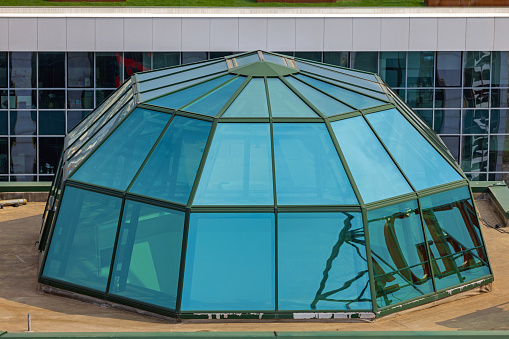 Green Glass Dome at Roof Top Building Skylight